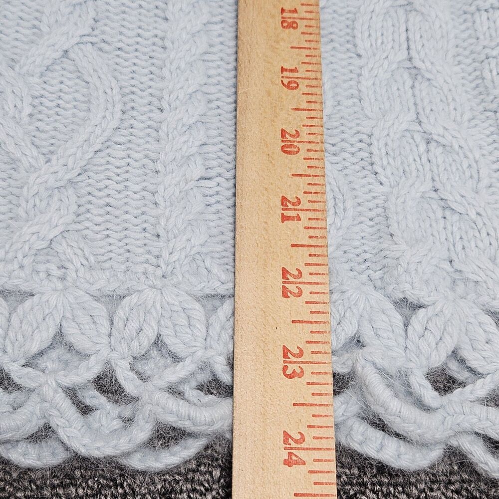 Vtg Tweeds‎ Angora Lambswool Baby Blue Cable Knit V Neck Sweater Crochet Hem PL - Picture 7 of 7
